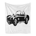 thumbnail image 1 of Cars Soft Flannel Fleece Throw Blanket, American Aged Vehicle with Wealth Properties Engine Print, Cozy Plush for Indoor and Outdoor Use, 70" x 90", Black White, by Ambesonne, 1 of 5