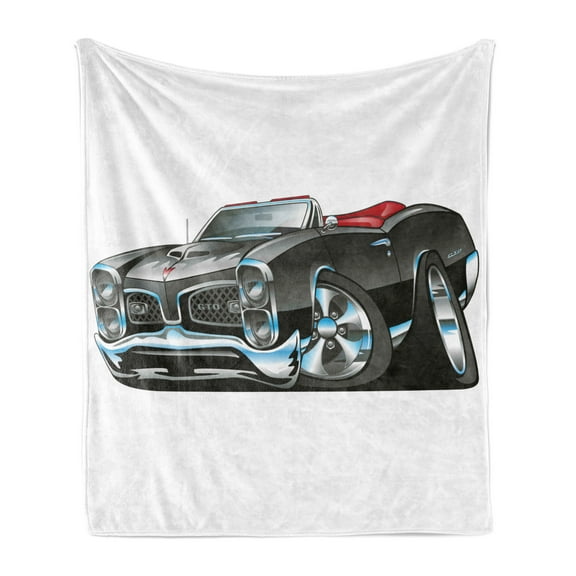 Cars Soft Flannel Fleece Throw Blanket, American Nostalgic Sports Muscle Car with Speeding Wheels Tires Print, Cozy Plush for Indoor and Outdoor Use, 60" x 80", Pale Grey Blue, by Ambesonne