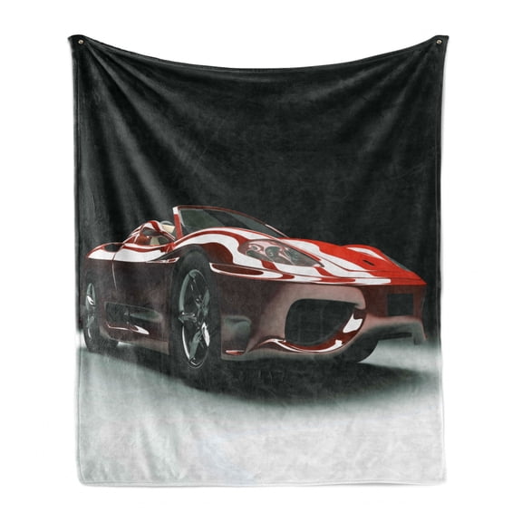 Cars Soft Flannel Fleece Throw Blanket, Automotive Industry Theme Powerful Engine Fast Technology Prestige Performance, Cozy Plush for Indoor and Outdoor Use, 50" x 70", Red Black White, by Ambesonne