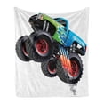 thumbnail image 1 of Cars Soft Flannel Fleece Throw Blanket, Cartoon Monster Truck Cool Vehicle Modified to the Perfection Colorful Design, Cozy Plush for Indoor and Outdoor Use, 60" x 80", Aqua Green Black, by Ambesonne, 1 of 6