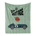 thumbnail image 1 of Cars Soft Flannel Fleece Throw Blanket, Classical Vintage Car Poster Racing Sports Competition Theme, Cozy Plush for Indoor and Outdoor Use, 50" x 60", Reseda Green Petrol Blue, by Ambesonne, 1 of 6