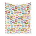 thumbnail image 1 of Cars Soft Flannel Fleece Throw Blanket, Drive on a Sunny Fun Summer Day Theme with Colorful Buses Trucks Exhaust Fumes, Cozy Plush for Indoor and Outdoor Use, 70" x 90", Multicolor, by Ambesonne, 1 of 5