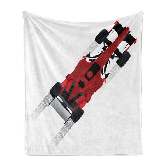 Cars Soft Flannel Fleece Throw Blanket, Formula Car on Speedway Championship Fast Performance Rally Strong Vehicle, Cozy Plush for Indoor and Outdoor Use, 50" x 60", Red Black Pale Grey, by Ambesonne