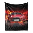 thumbnail image 1 of Cars Soft Flannel Fleece Throw Blanket, Front View Car Speeding Hot Flames on Abstract Backdrop Concept Design, Cozy Plush for Indoor and Outdoor Use, 50" x 70", Orange Black Red, by Ambesonne, 1 of 5