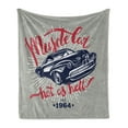thumbnail image 1 of Cars Soft Flannel Fleece Throw Blanket, Hot as Hell Muscle Car Words Classic Vintage Sports Car in Navy Blue, Cozy Plush for Indoor and Outdoor Use, 50" x 60", Navy Blue Red Pale Grey, by Ambesonne, 1 of 6