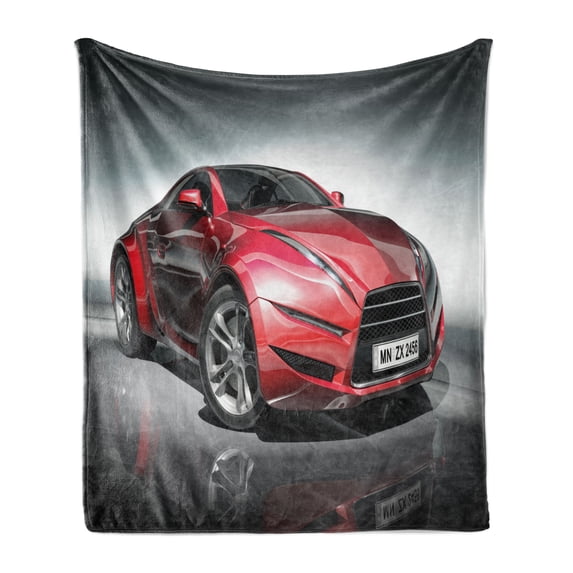 Cars Soft Flannel Fleece Throw Blanket, Modern Era Sports Car Designed for Spirited Performance and Fast Speed Racing Print, Cozy Plush for Indoor and Outdoor Use, 70" x 90", Grey Red, by Ambesonne