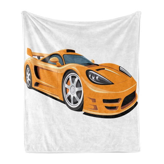Cars Soft Flannel Fleece Throw Blanket, Orange Sports Car Fast Racing Roadster Modern Automotive Technology, Cozy Plush for Indoor and Outdoor Use, 60" x 80", Pale Orange Black Grey, by Ambesonne