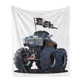 thumbnail image 1 of Cars Soft Flannel Fleece Throw Blanket, Popular Large Suspension Monster Truck Dead Skull Pirate Flag Off to Road Art, Cozy Plush for Indoor and Outdoor Use, 50" x 70", Cadet Blue White, by Ambesonne, 1 of 5