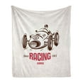 thumbnail image 1 of Cars Soft Flannel Fleece Throw Blanket, Retro Style Race Car Emblem Formula Automobile Speed Competition, Cozy Plush for Indoor and Outdoor Use, 50" x 70", Brown White, by Ambesonne, 1 of 5
