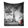 thumbnail image 1 of Cars Soft Flannel Fleece Throw Blanket, Romantic Landscape Famous Eiffel Tower on a Cloudy Day and Vibrant Red Vehicle Print, Cozy Plush for Indoor and Outdoor Use, 70" x 90", Red Grey, by Ambesonne, 1 of 5