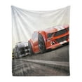 thumbnail image 1 of Cars Soft Flannel Fleece Throw Blanket, Sports Car Competing on Highway Chasing Another Team Champion Win Fast Life Image, Cozy Plush for Indoor and Outdoor Use, 50" x 60", Red Grey, by Ambesonne, 1 of 5