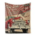 thumbnail image 1 of Cars Soft Flannel Fleece Throw Blanket, Tires Shop and Service Route 66 Emblem Advertisement Retro Style Poster Print, Cozy Plush for Indoor and Outdoor Use, 50" x 70", Red Grey Sepia, by Ambesonne, 1 of 5