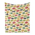 thumbnail image 1 of Cars Soft Flannel Fleece Throw Blanket, Various Vehicles with Curved Edges Vintage Car Designs from Fifties, Cozy Plush for Indoor and Outdoor Use, 60" x 80", Dark Blue Red Fern Green, by Ambesonne, 1 of 6