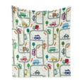 thumbnail image 1 of Cars Soft Flannel Fleece Throw Blanket, Vibrant Children Drawing Cars Driving on the Roads Traffic Urban Themed Design, Cozy Plush for Indoor and Outdoor Use, 60" x 80", Multicolor, by Ambesonne, 1 of 6