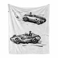 thumbnail image 1 of Cars Soft Flannel Fleece Throw Blanket, Vintage Racing Cars Hand Drawn Style Group Nostalgic Automobile Sketch Artwork, Cozy Plush for Indoor and Outdoor Use, 50" x 70", Black White, by Ambesonne, 1 of 6