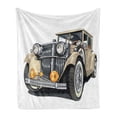 thumbnail image 1 of Cars Soft Flannel Fleece Throw Blanket, Vintage Vehicle Design Retro Car Hand Drawn Digital Classical Automobile Print, Cozy Plush for Indoor and Outdoor Use, 60" x 80", Eggshell Grey, by Ambesonne, 1 of 6
