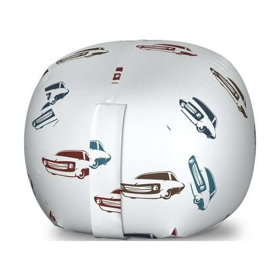 Cars Storage Toy Bag Chair, Different Colored Muscle Cars with Retro Display Antique American Engineering, Stuffed Animal Organizer Washable Bag, Small Size, Blue Brown Burgundy, by Ambesonne