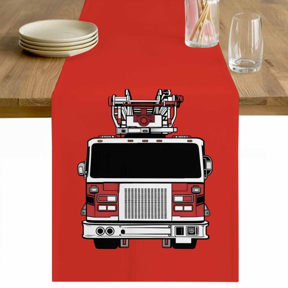 Cars Table Runner 36 Inches Long Farmhouse Dress Scarves, Red Cartoon Funny Simple Truck Silhouettes Art Dining Tablerunner for Coffee Table/Kitchen Island/Party Décor, Small 13" x 36"