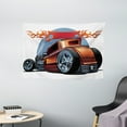 thumbnail image 1 of Cars Tapestry, Cartoon Hot Rod Antique Customized Classical American Engine Nostalgia Revival, Wall Hanging for Bedroom Living Room Dorm Decor, 60W X 40L Inches, Orange Blue Black, by Ambesonne, 1 of 2