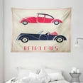 thumbnail image 1 of Cars Tapestry, Old Fashioned Cars Convertible Urban Vehicles Classical Roadsters, Wall Hanging for Bedroom Living Room Dorm Decor, 80W X 60L Inches, Dark Coral Night Blue Pink, by Ambesonne, 1 of 2