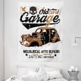 thumbnail image 1 of Cars Tapestry, Old Garage Mechanical Auto Repairs Truck Company Skull Grunge Display, Wall Hanging for Bedroom Living Room Dorm Decor, 60W X 80L Inches, Pale Brown Black White, by Ambesonne, 1 of 2