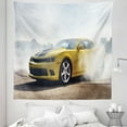 thumbnail image 1 of Cars Tapestry, Racer Sports Car in Course of Competition Drifting with Moving Wheels on Asphalt Win Photo, Fabric Wall Hanging Decor for Bedroom Living Room Dorm, 5 Sizes, Yellow, by Ambesonne, 1 of 1