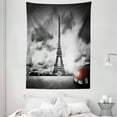 thumbnail image 1 of Cars Tapestry, Romantic Landscape Famous Eiffel Tower on a Cloudy Day and Vibrant Red Vehicle Print, Wall Hanging for Bedroom Living Room Dorm Decor, 60W X 80L Inches, Red Grey, by Ambesonne, 1 of 5
