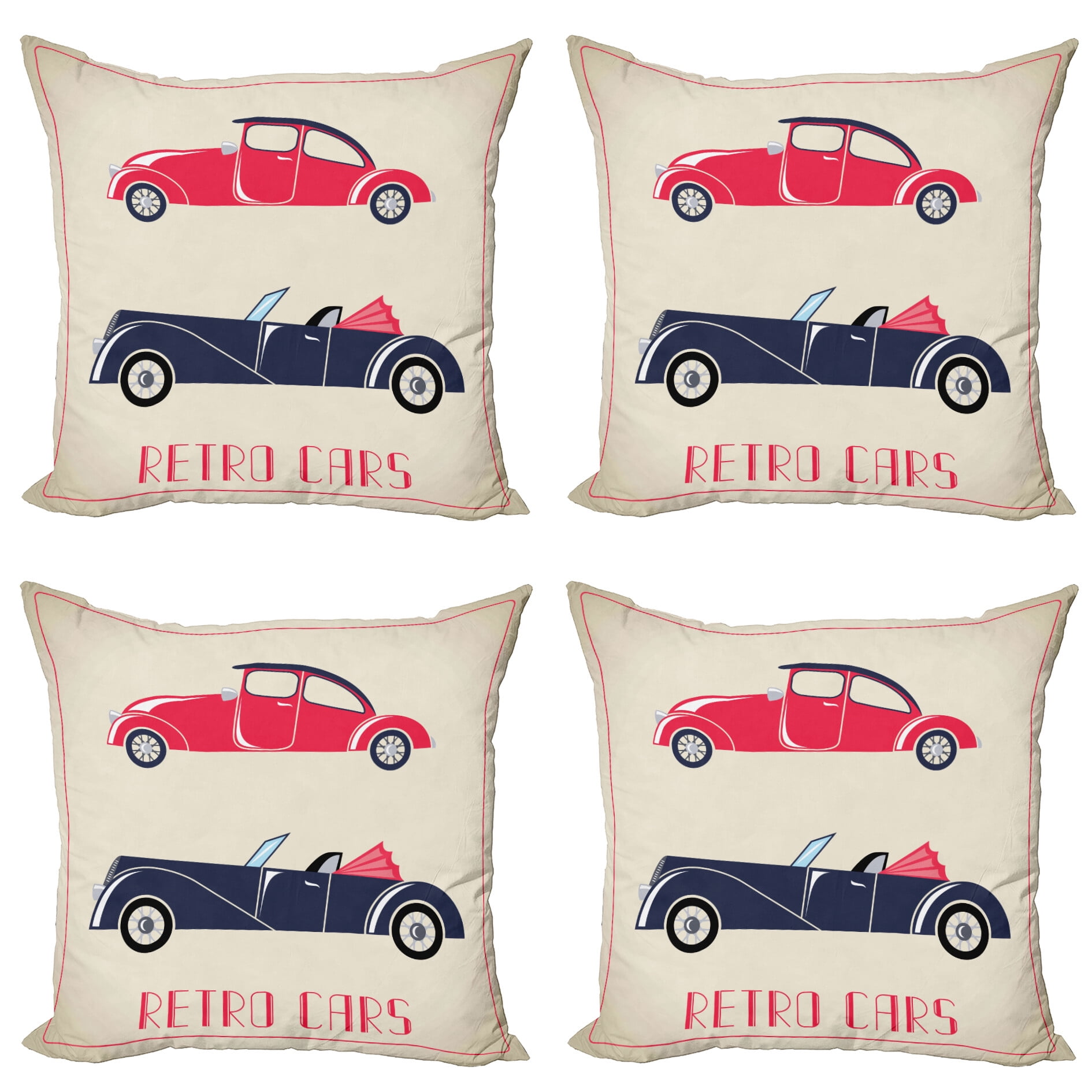 Cars Throw Pillow Cushion Case Pack of 4, Old Fashioned Cars