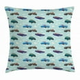 thumbnail image 1 of Cars Throw Pillow Cushion Cover, Absurd Design with Vintage Cars in the Air with Clouds Old Vehicles Pattern, Decorative Square Accent Pillow Case, 16 X 16 Inches, Pale Blue Teal Umber, by Ambesonne, 1 of 2