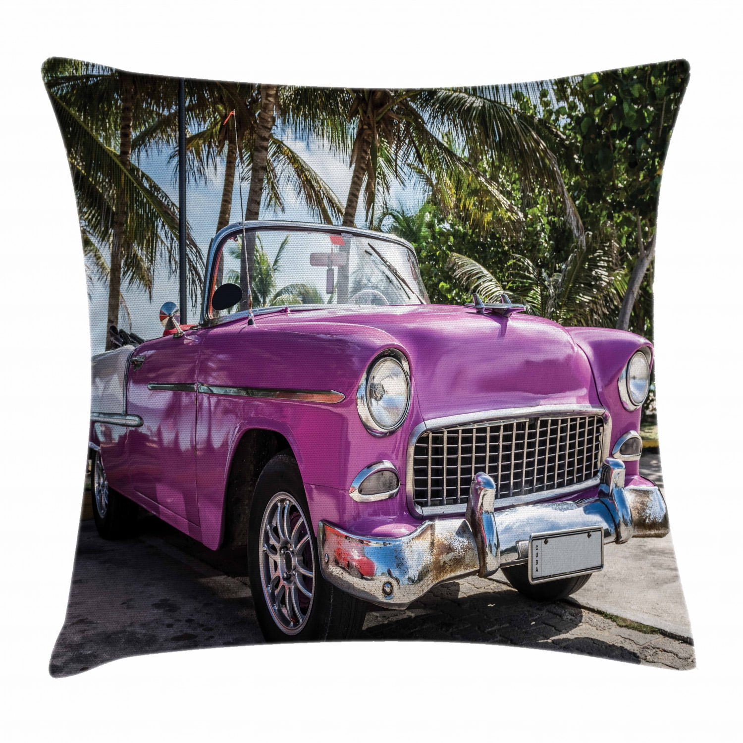 Cars Throw Pillow Cushion Cover, Classic Colored Cabriolet Car Parked