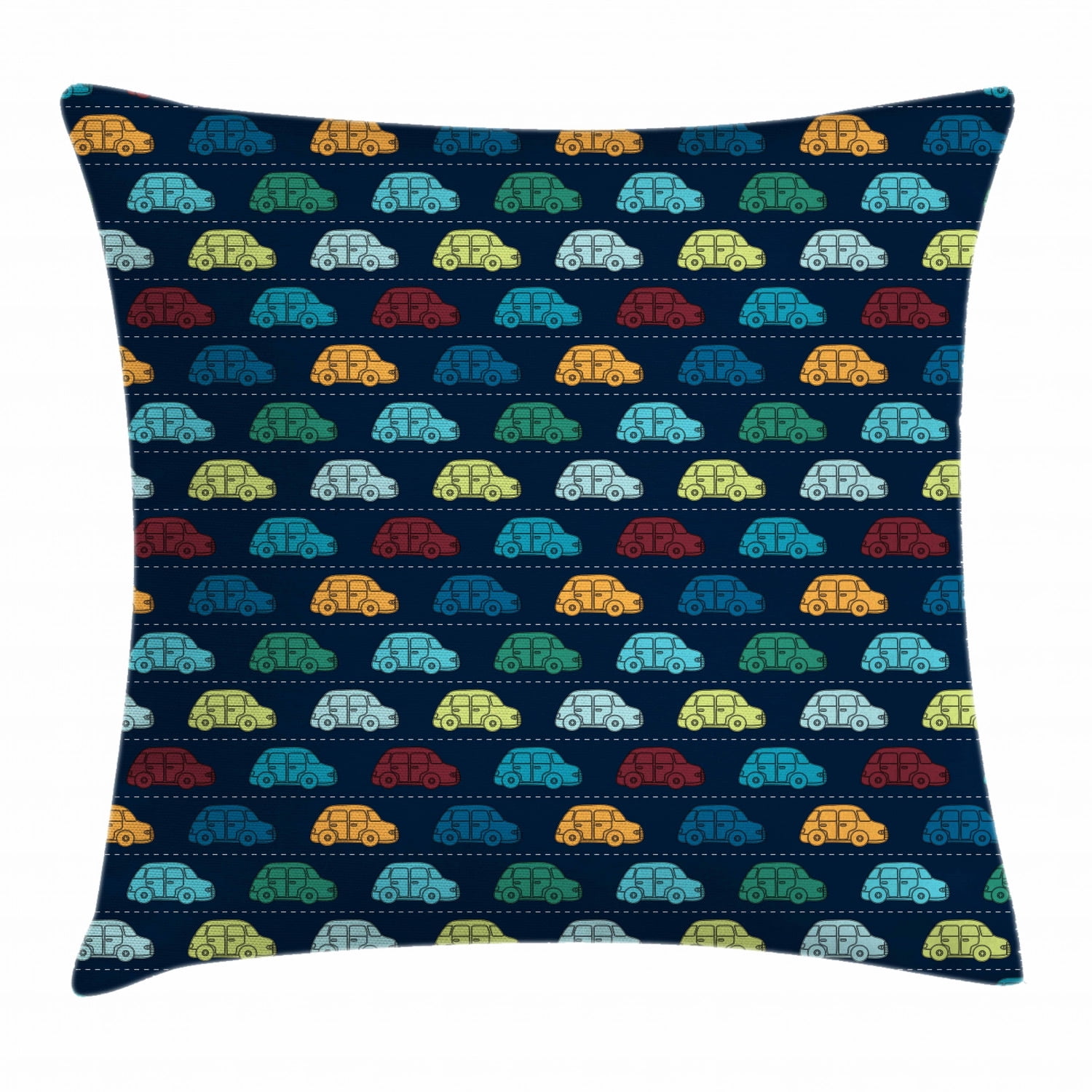 Cars Throw Pillow Cushion Cover, Mini Vintage Vehicles on the Road