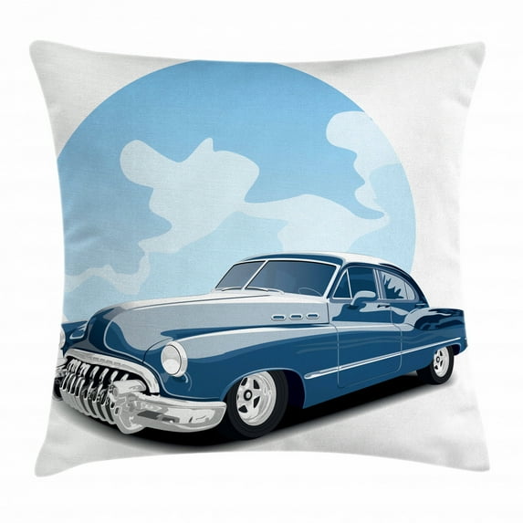 Cars Throw Pillow Cushion Cover, Old Timer Vintage Automobile Collector's Revival Nostalgia American Culture, Decorative Square Accent Pillow Case, 24 X 24 Inches, Blue Pale Blue Black, by Ambesonne
