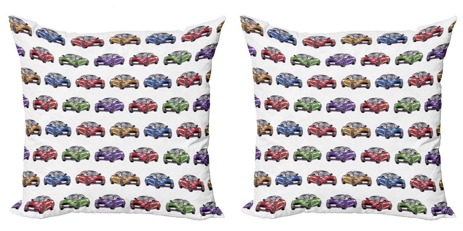 Cars Throw Pillow Cushion Cover Pack of 2, Colorful Speedy Sports Cars