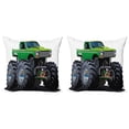thumbnail image 1 of Ambesonne Cartoon Throw Pillow Cover 2 Pack, Monster Pickup Truck, 24", Green Grey, 1 of 5