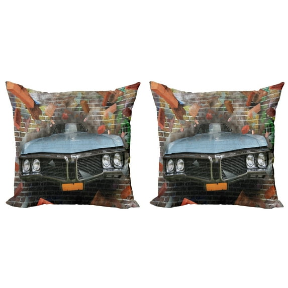 Ambesonne Retro Throw Pillow Cover 2 Pack, Graffiti Style American Car, 16", Multicolor