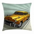 thumbnail image 1 of Cars Throw Pillow Cushion Cover, Speeding Yellow Vintage Car on Road Fast Vehicle Action Retro Inspired, Decorative Square Accent Pillow Case, 20 X 20 Inches, Reseda Green Yellow Gray, by Ambesonne, 1 of 2