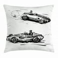 thumbnail image 1 of Cars Throw Pillow Cushion Cover, Vintage Racing Cars Hand Drawn Style Collection Nostalgic Automobile Sketch Artwork, Decorative Square Accent Pillow Case, 18 X 18 Inches, Black White, by Ambesonne, 1 of 2