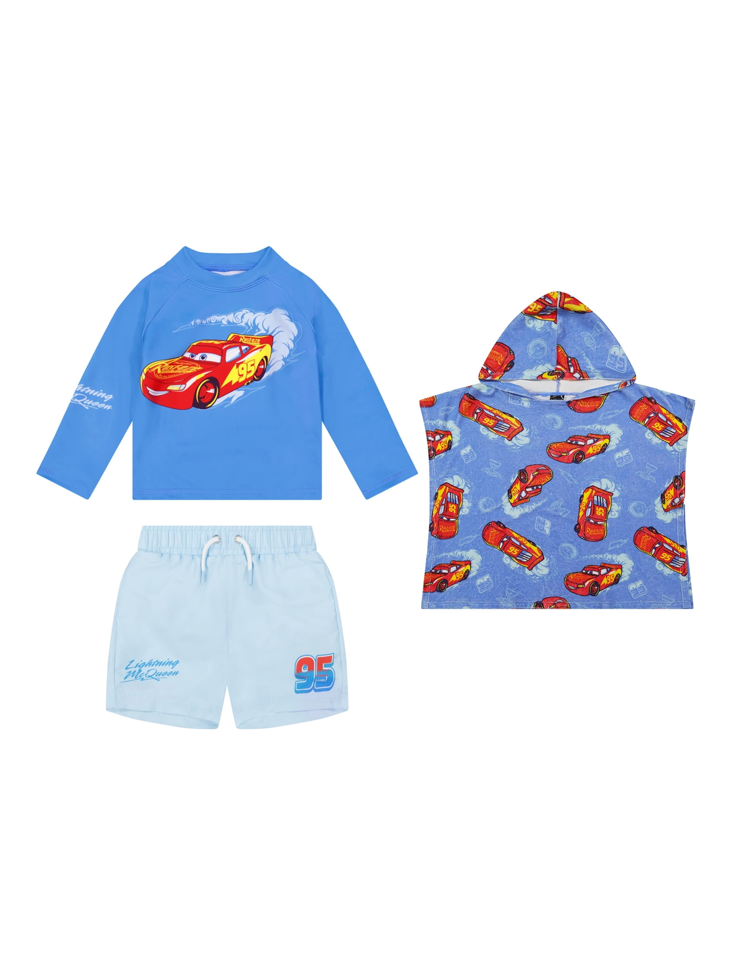 Character Toddler Boy Rash Guard Swim Set with Coverup, 3- Pieces, Sizes 12M- 5T
