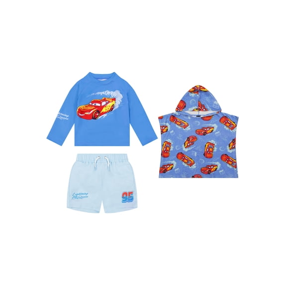 Character Toddler Boy Rash Guard Swim Set with Coverup, 3- Pieces, Sizes 12M- 5T