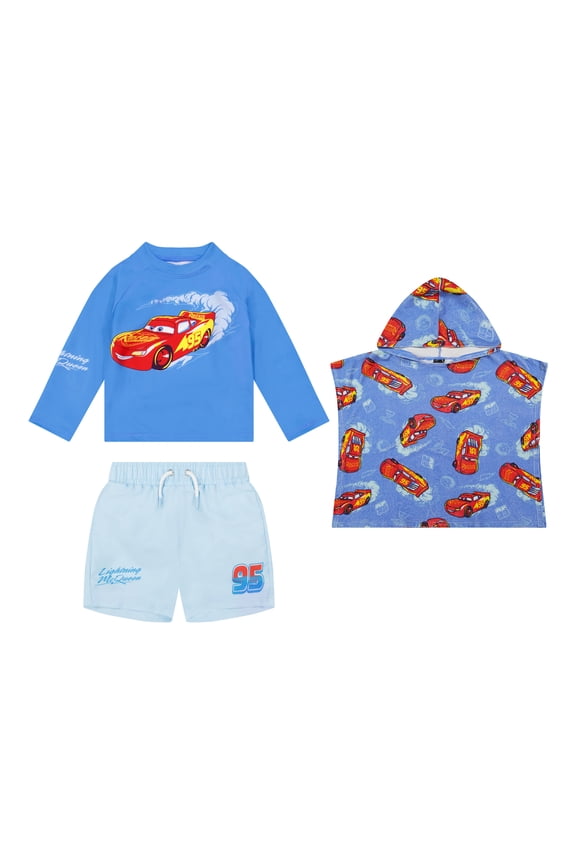 Character Toddler Boy Rash Guard Swim Set with Coverup, 3- Pieces, Sizes 12M- 5T