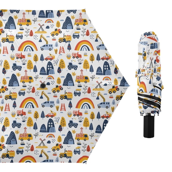 Cars Tree Rainbow Compact Sun Umbrella Windproof Travel Umbrellas for Rain Strong Portable UV Protection