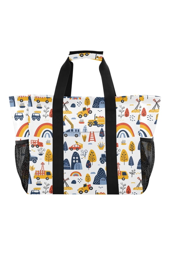 Cars Tree Rainbow Reusable Grocery Bags with Handle Side Pocket Waterproof Shopping Portable Tote