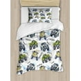 thumbnail image 1 of Cars Twin Size Duvet Cover Set, Hand Drawn Watercolored Monster Trucks Enormous Wheels Off Road Lifestyle, Decorative 2 Piece Bedding Set with 1 Pillow Sham, Yellow Lavander Blue, by Ambesonne, 1 of 3