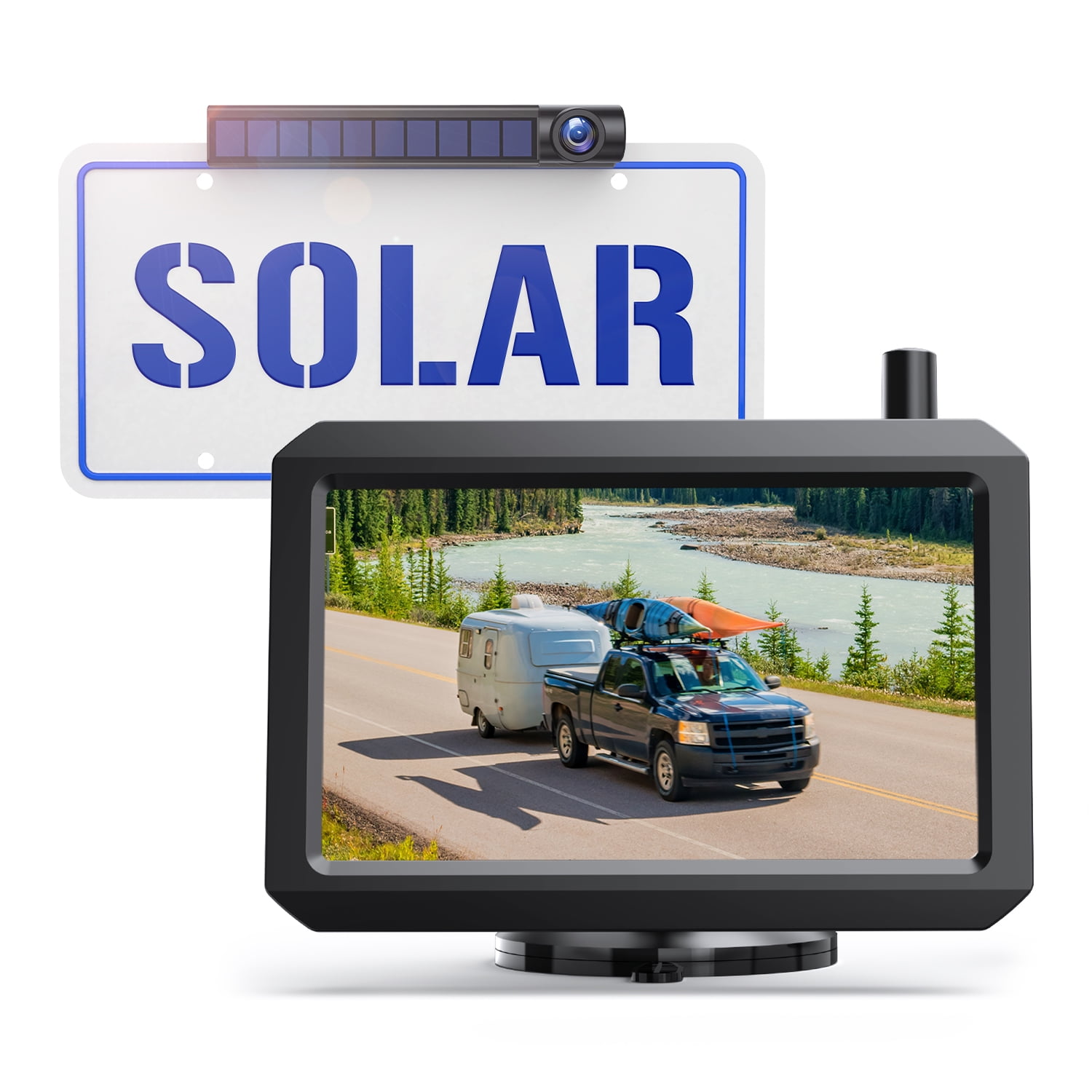 Cars Wireless Digital Backup Camera Solar Panel Kit with HD Monitor, Supports 2 Rear View Backup