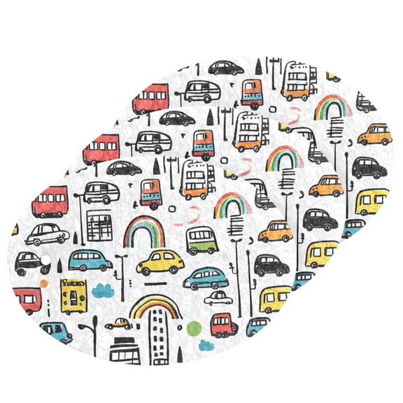 Cars and Rainbows Doodle 3 Dish Sponges Bulk Delicate Clean Non Scratch Compressed Sponges Kitchen Sponges BPA Free