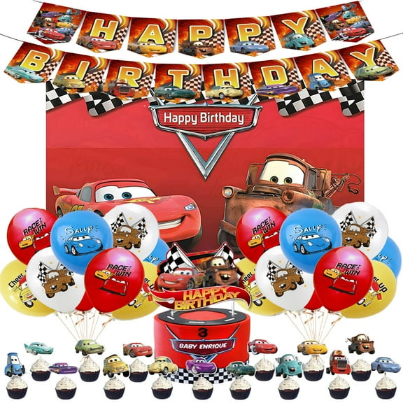 Cars birthday decorations, party supplies set including banners, balloons, cake toppers