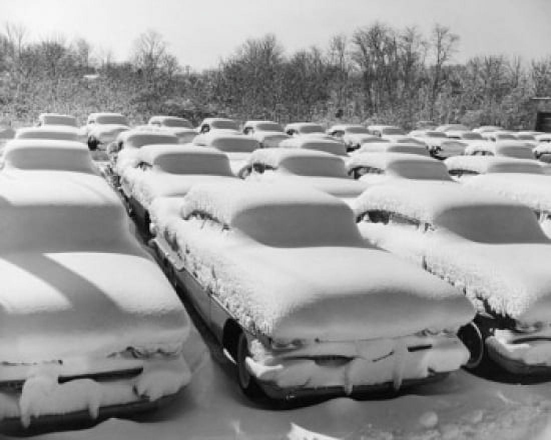 Cars covered with snow in a parking lot Canvas Art - (18 x 24)