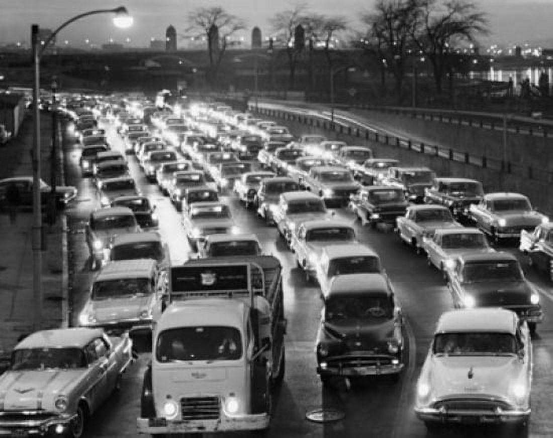 Cars moving on the road in a city at night Boston Massachusetts USA Canvas Art - (18 x 24)