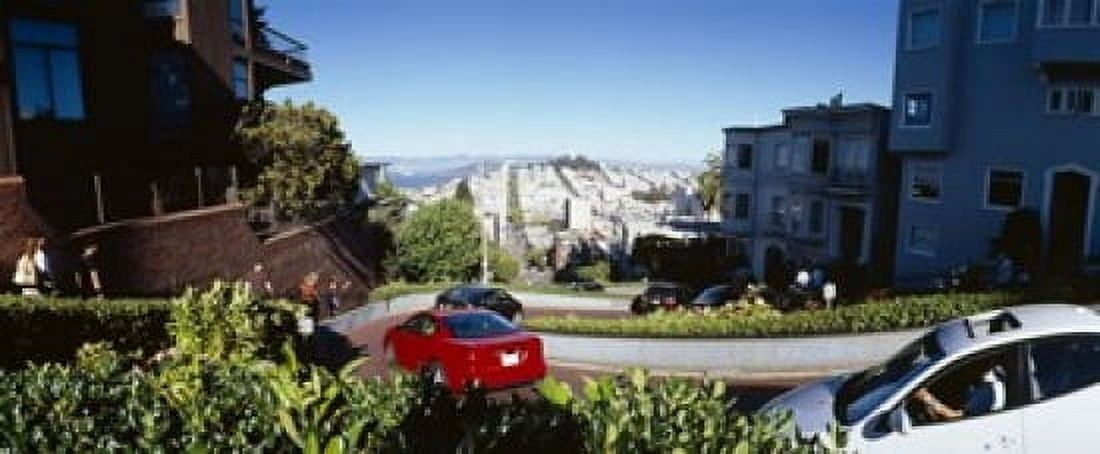Cars on a street Lombard Street San Francisco California USA Canvas Art - Panoramic Images (15 x 6)