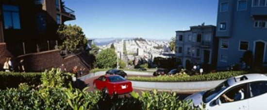 Cars on a street Lombard Street San Francisco California USA Canvas Art - Panoramic Images (30 x 13)